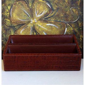 Red Croc Embossed Leather Stationary Desk Organizer, Luxury Gift
